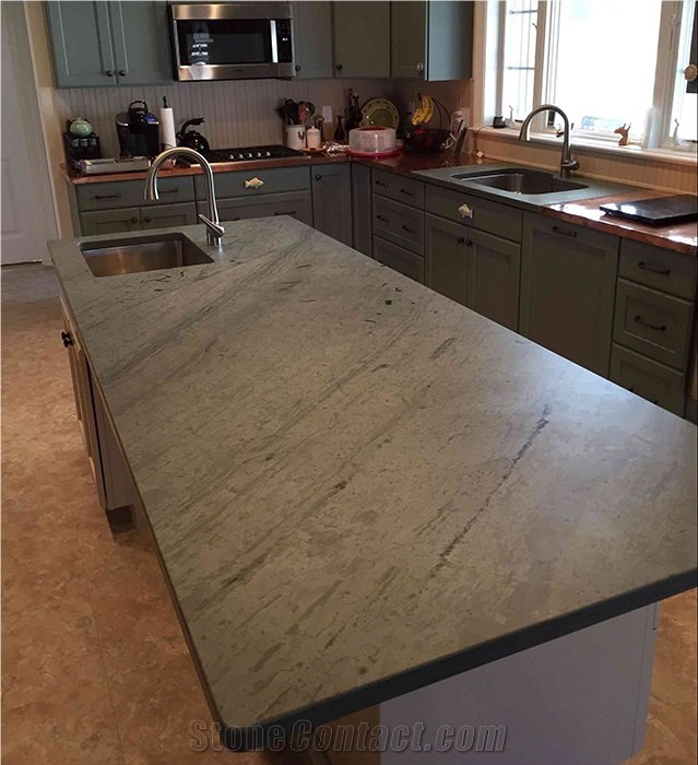 Vermont Unfading Green Slate Countertop With Drain Grooves
