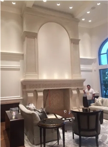 Hand Carved Kansas Limestone Fireplace