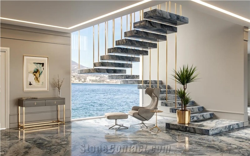 Ijen Blue Quartzite Custom Design Staircase