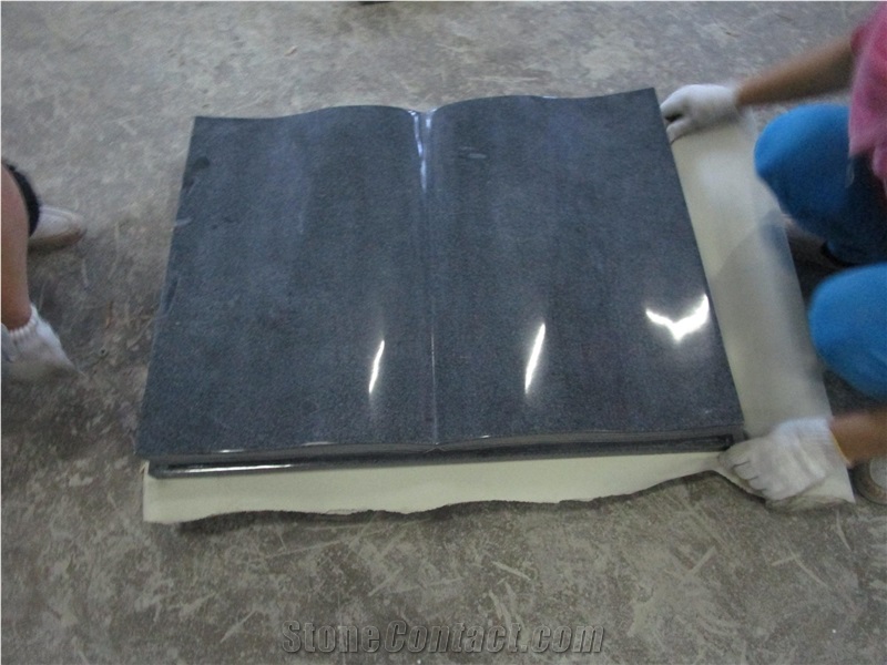G654 China Dark Grey Granite Open Book Slant Grave Bible