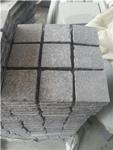 G684 Black Basalt Cube Stone With Mesh Paver Cobble