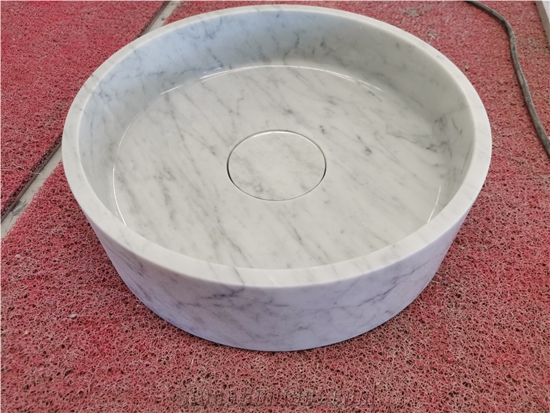 White Marble Carrara White Round Wash Bains