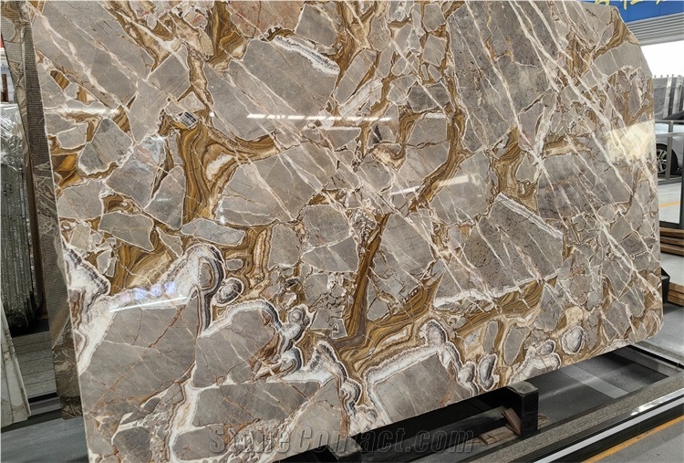 Gold Year Natural Marble Orange Color Slab For Wall