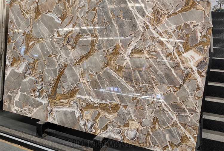Gold Year Natural Marble Orange Color Slab For Wall