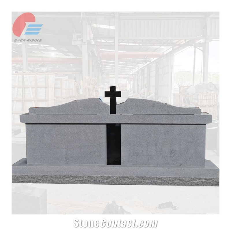 Imperial Grey Granite Tombstone With Black Cross Insert