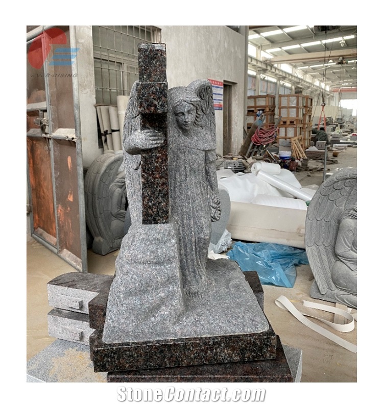 ON SALE!!!  Angel W/Cross Headstone Polished Granite
