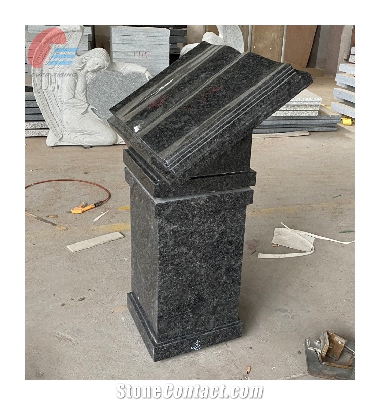 Steel Gray Granite Opening Book Memorial With Pedestal