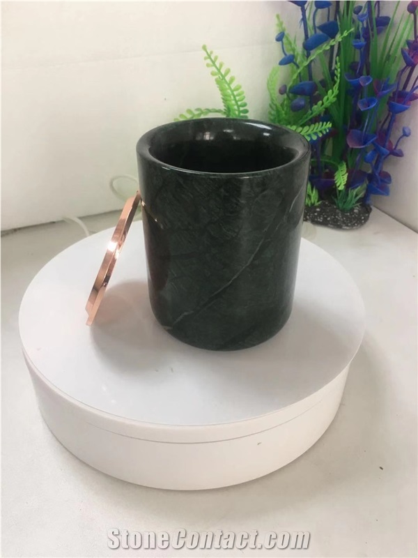 Indian Green Marble Candle Jars With Lid