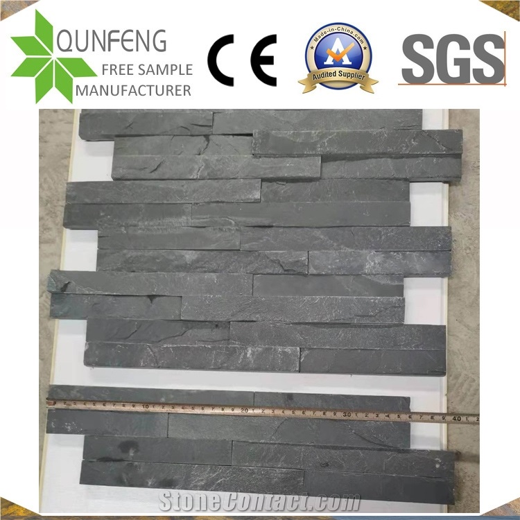 China Black Slate Split Face Z Cladding Tile For Wall