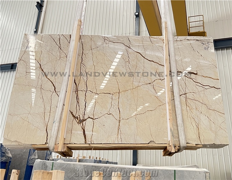 Bookmatched Sofita Beige Marble Slab Tiles