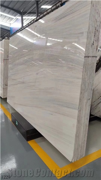 China Eurasian White Wooden Grain Marble Big Polished Slab