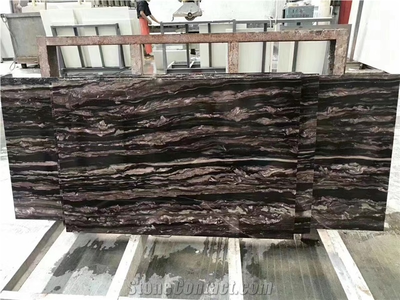 China Purple Wooden Marble Brown Stone Slab Tile