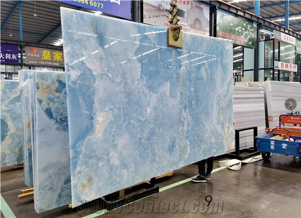 Light Blue Ice Onyx Slab Tile