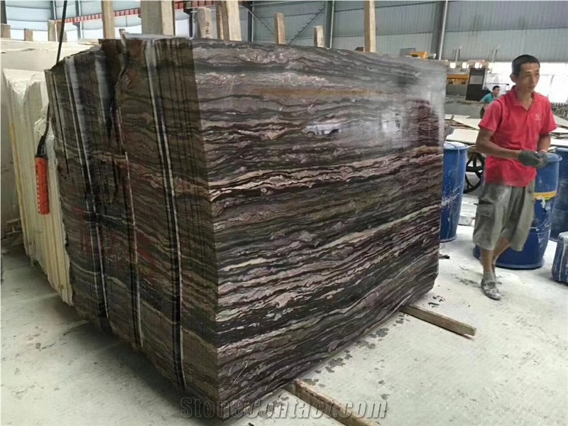 Purple Wooden Brown Marble Slab In China Stone Market