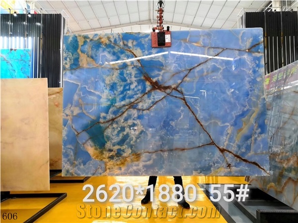 Turkey Blue Ice Onyx Polished Slabs For Bookmatching Design