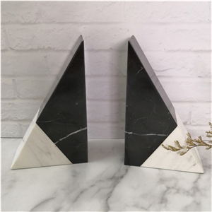 Decorative White And Black Marquina Marble Bookend