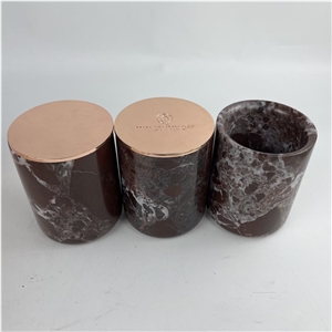 Red Levanto Marble Candle Holder With Metal Lid