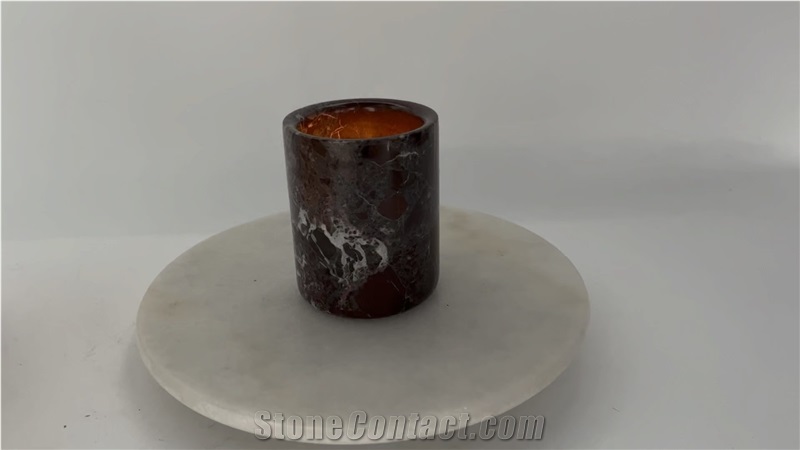 Red Levanto Marble Candle Holder With Metal Lid