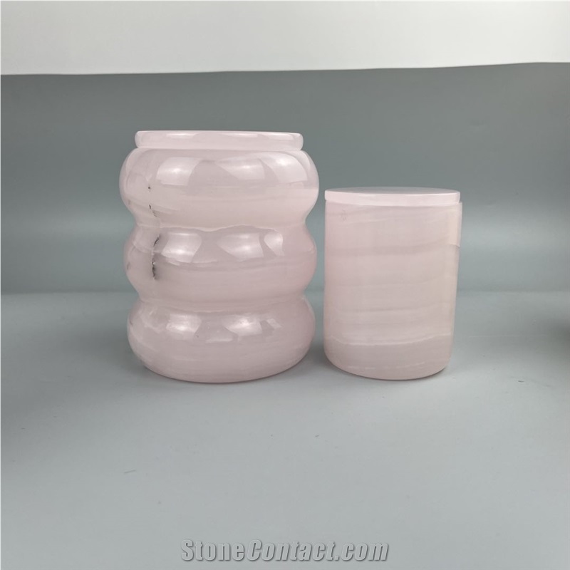 Transparent Pink Onyx Candle Holder With Lid