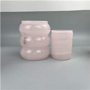 Transparent Pink Onyx Candle Holder With Lid