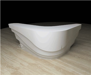 Custom Logo Two Person White Artificial Marble Curved Reception Desk
