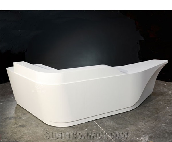 Custom Logo Two Person White Artificial Marble Curved Reception Desk