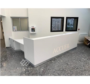 High Glossy White Artificial Marble Office Reception Desk Design
