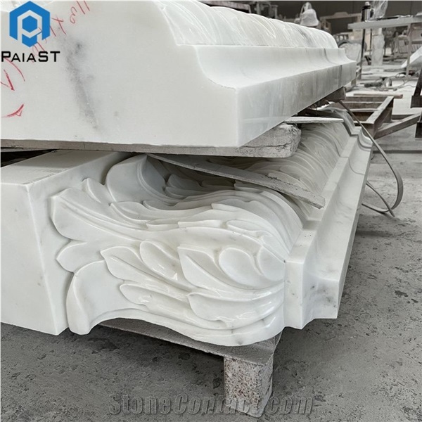 Carving White Marble Exterior Cornices, Building Ornaments