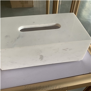 Custom White Marble Tissue Box For Hotel And Villa Decor