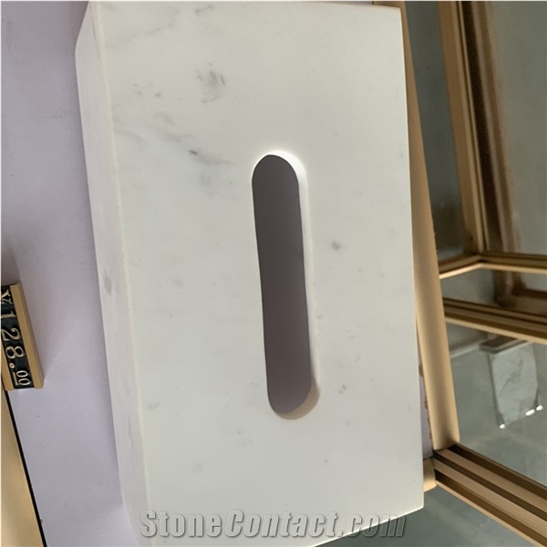 Custom White Marble Tissue Box For Hotel And Villa Decor