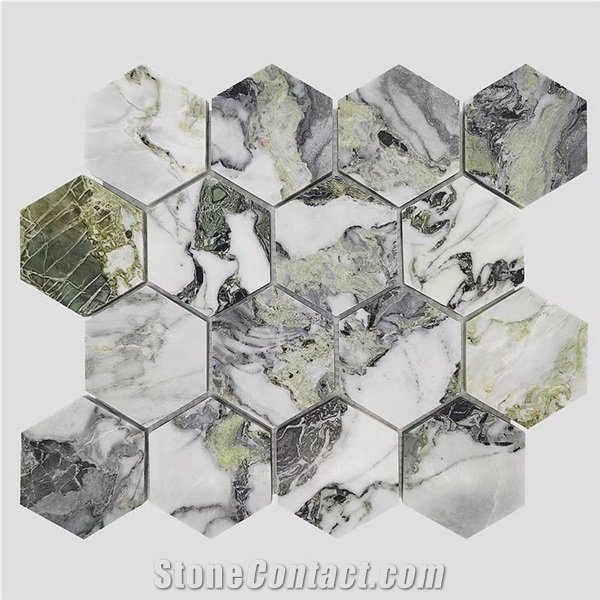 Customized Morden Design Ice Jade Green Marble Mosaic Tiles