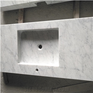 Italian Carrara White Prefab Commercial Bathroom Vanity