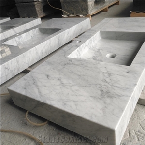 White Marble Prefab Commercial Bathroom Vanity Top