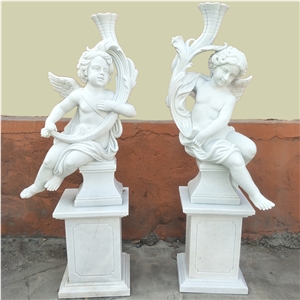 White Marble Sculpture Cherub Winged Angel Stone Statue