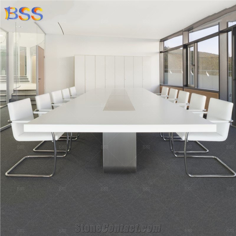 Contemporary Conference Table, Chair 12' Long Aritificial Marble Top