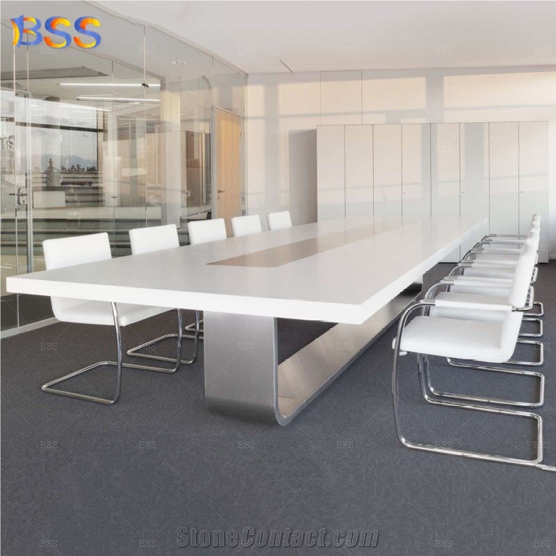 Contemporary Conference Table, Chair 12' Long Aritificial Marble Top