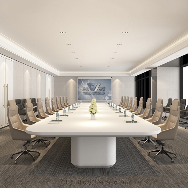 Long Conference Table With Chair White 22 Seater