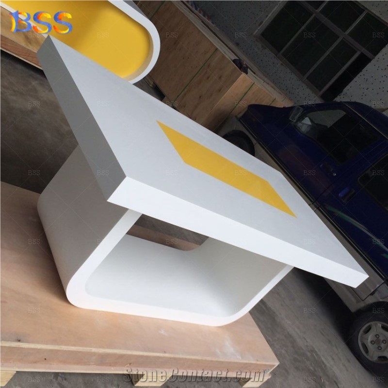 Small Conference Table Yellow White Solid Surface For 8