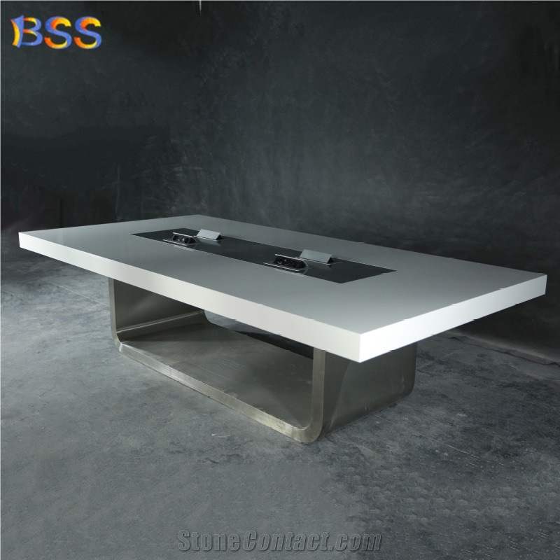 Solid Surface Rectangle Conference Table With Power 10 Foot Stone Top