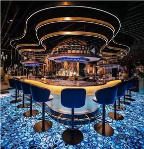 Backlit Blue Agate Gemstone Floor Tiles Semiprecious Panels