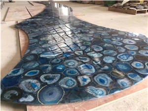 Backlit Blue Agate Semiprecious Stone Wall Cladding Panels