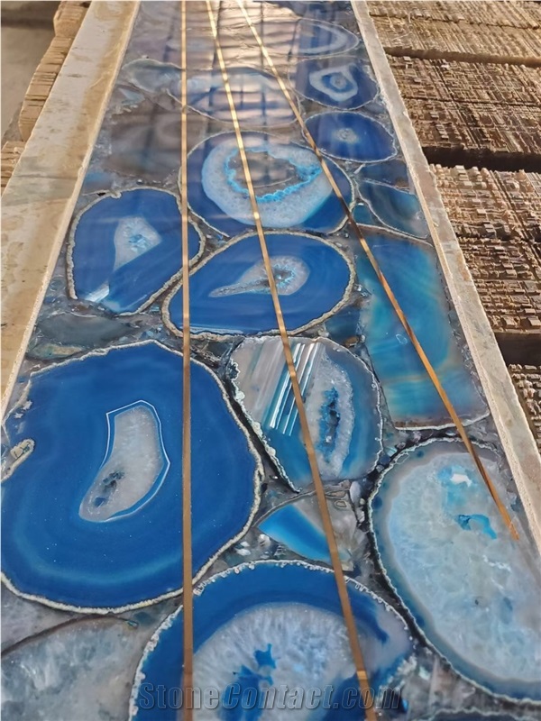 Semiprecious Stone Panels Blue Agate Gemstone Slabs