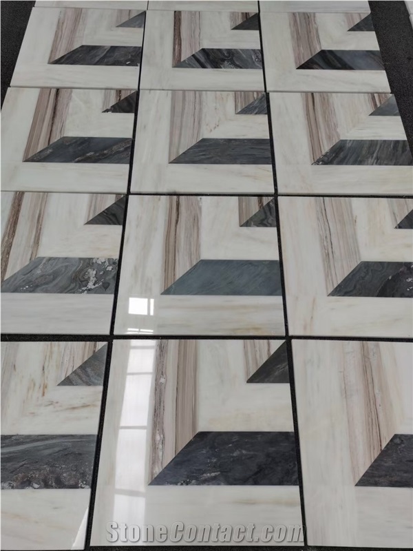 Leathtered Carrara Floor Medallion Nero Marquina Carpet Tile