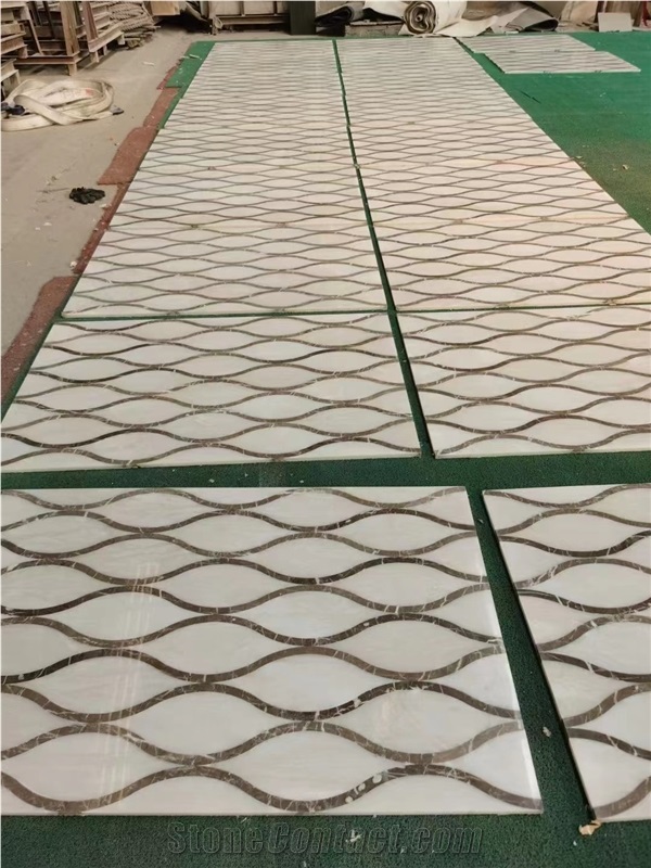 Marble Green White Waterjet 3D Mosaic Floor Carpet Medallion