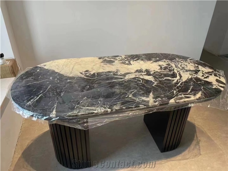 Marble Noir Sahara Dining Table With Metal Home Furniture