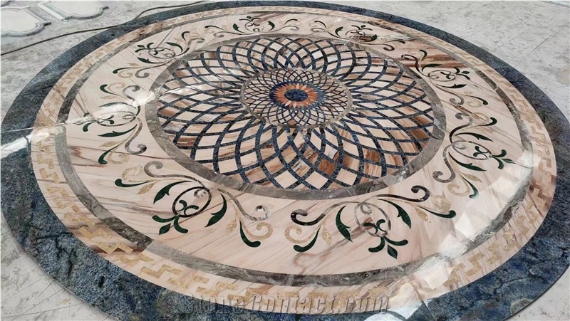 Round Marble Kenya Black Mosaic Lobby Floor Carpet Medallion