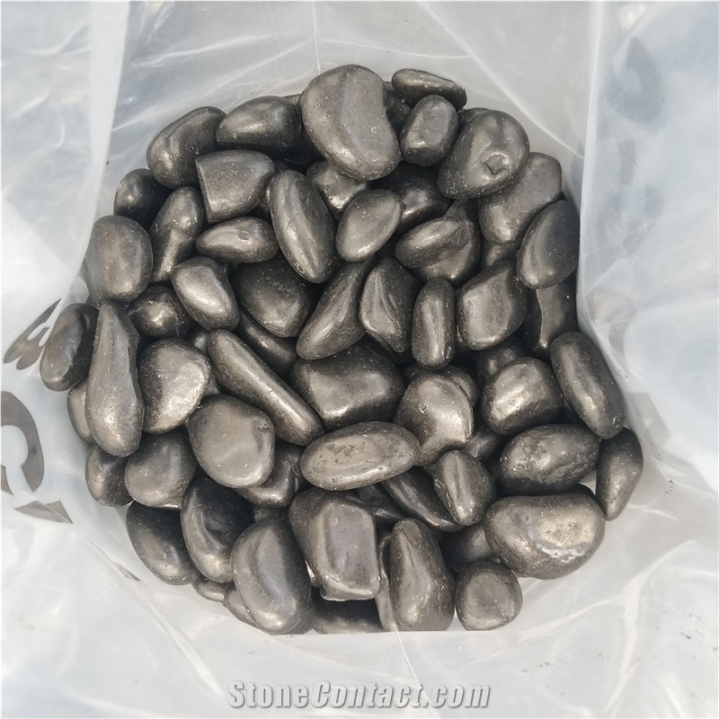 No Fade Black Polished River Pebbles For Landscaping