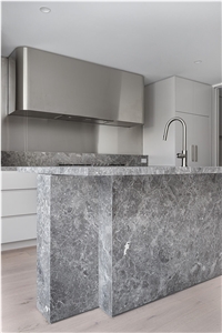 Storm Grey Emperador Marble Kitchen Countertop