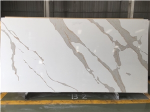 White Quartz Large Slabs With Dark Grey Veins