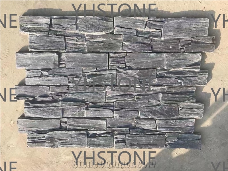 Black Natural Slate Stone Cemented Ledgestone Wall Panels